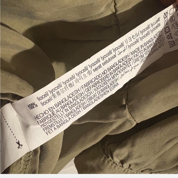 Khaki green Zara midi long sleeve 3/4 button up babydoll casual dress size large - Picture 6 of 8